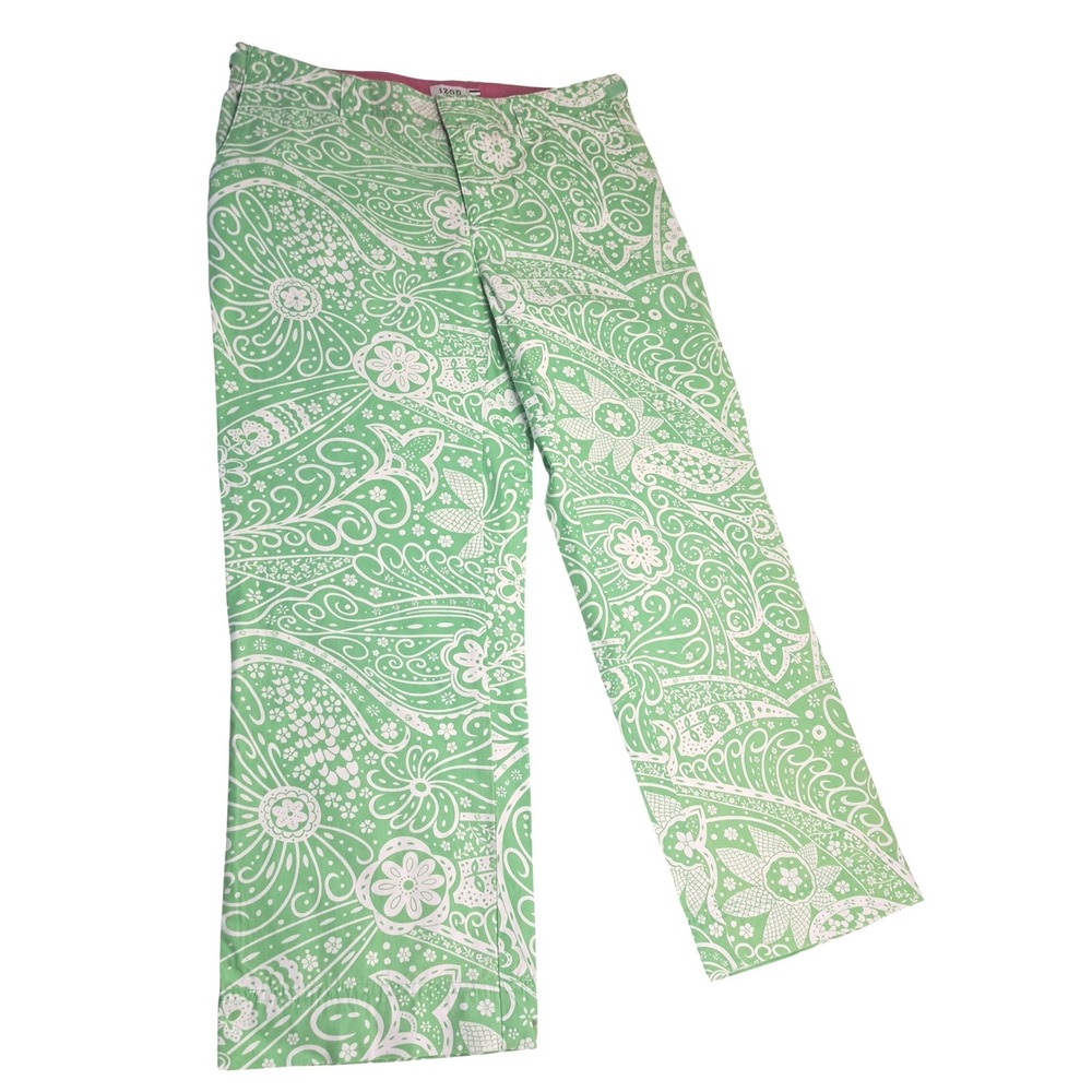 Izod Green White Paisley Floral Cropped Pants Womens 4 Chino Cotton Preppy